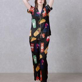 Black Taco Bell Fiesta Satin Silky Pajamas Set TRPPJS-015