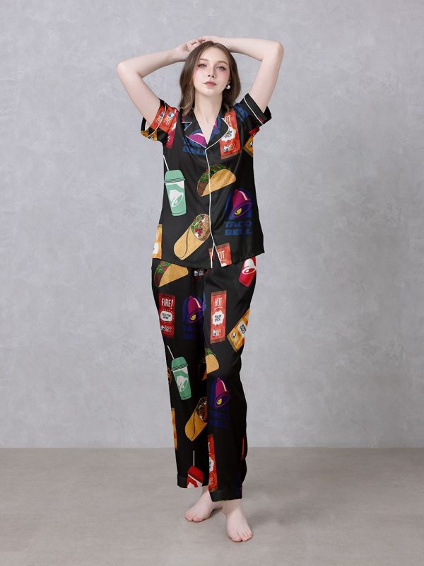 Black Taco Bell Fiesta Satin Silky Pajamas Set 1