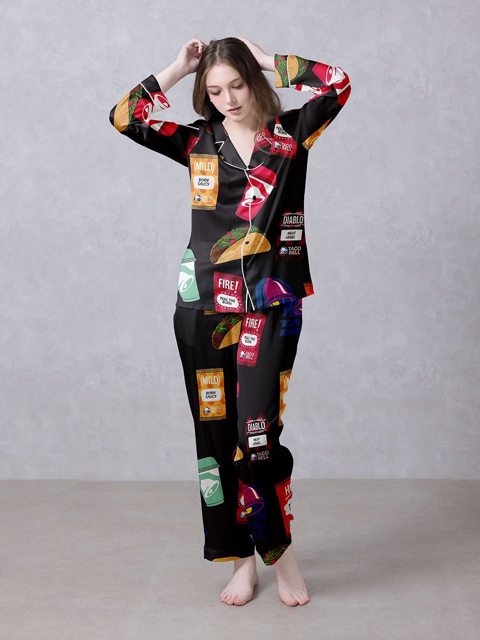 Black Taco Bell Fiesta Satin Silky Pajamas Set