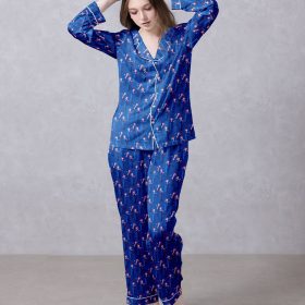 Blue Dancing Trump Satin Silky Pajamas Set IBTPJS-018