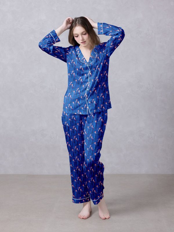 Blue Dancing Trump Satin Silky Pajamas Set