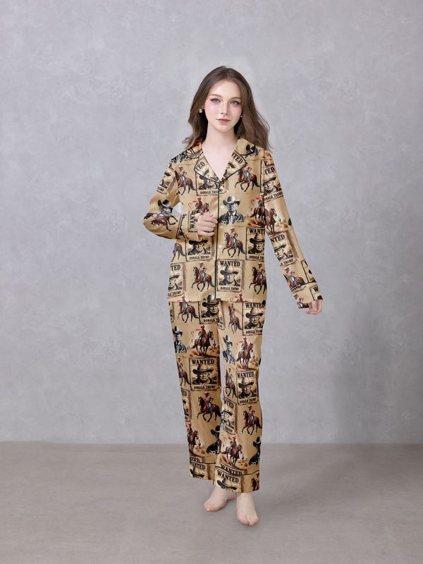 Cowboy Trump Satin Silky Pajamas Set f