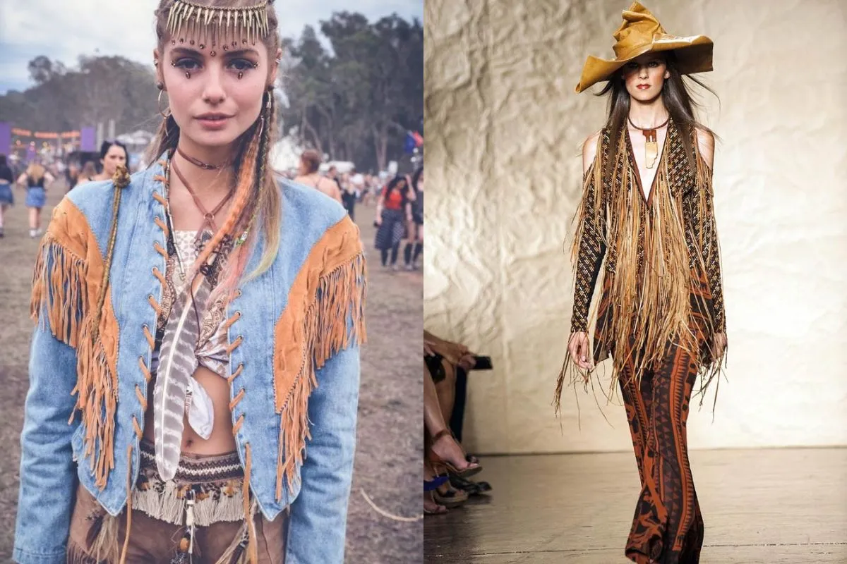 Fringed outfit typical of hippie fashion style