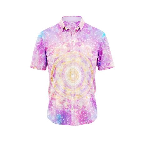 Golden Aura Mandala on Pink Hawaiian Shirt