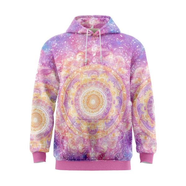 Golden Aura Mandala on Pink Hoodie