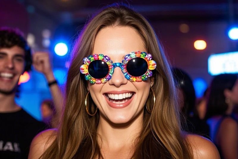 Kaleidoscope glasses are a popular choice among festival goers