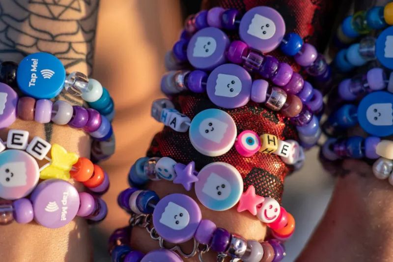 Kandi, the colorful beaded bracelets traded among ravers, has become a central accessory in rave fashion