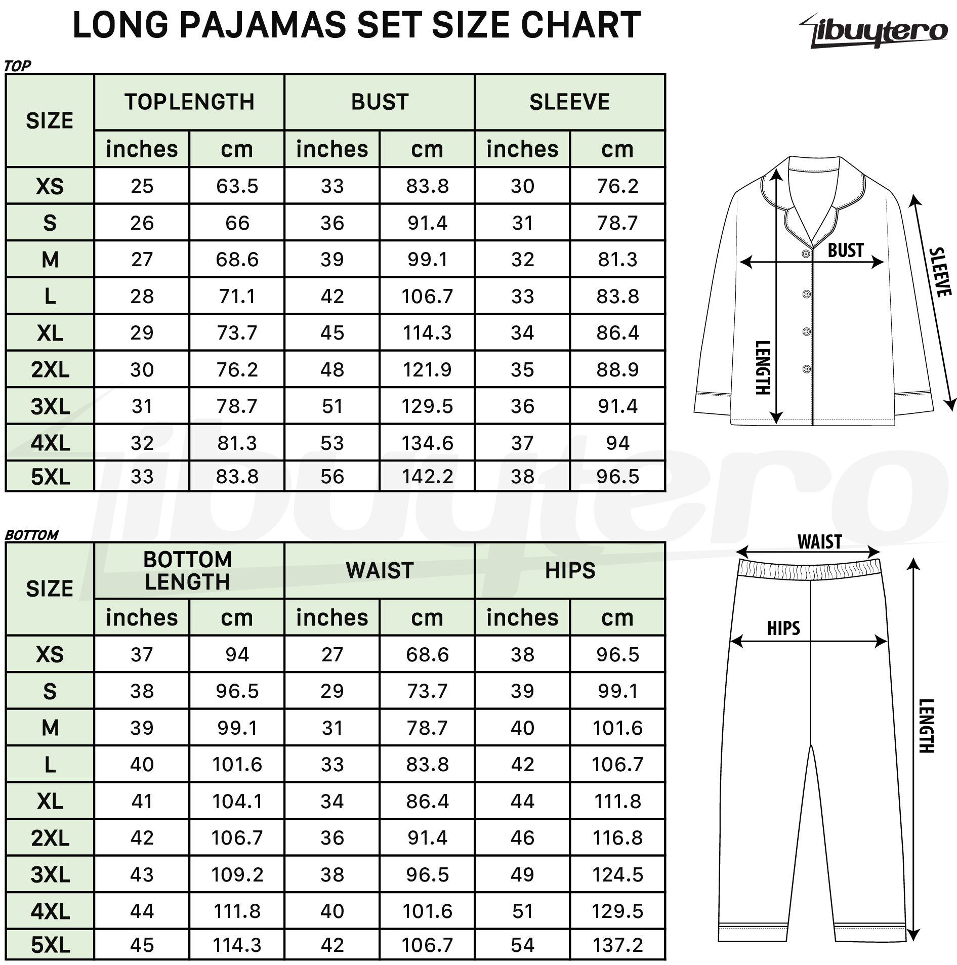 Long Pajamas Size Chart ibuytero