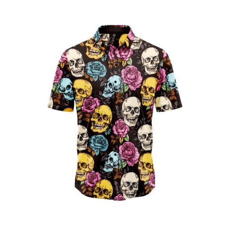 Luminous Skull And Rose Fusion Hawaiian Shirt 2