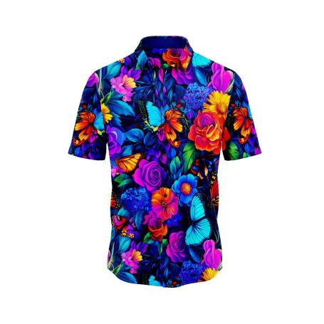 Neon Flowers and Butterflies Hawaiian Shirt 4