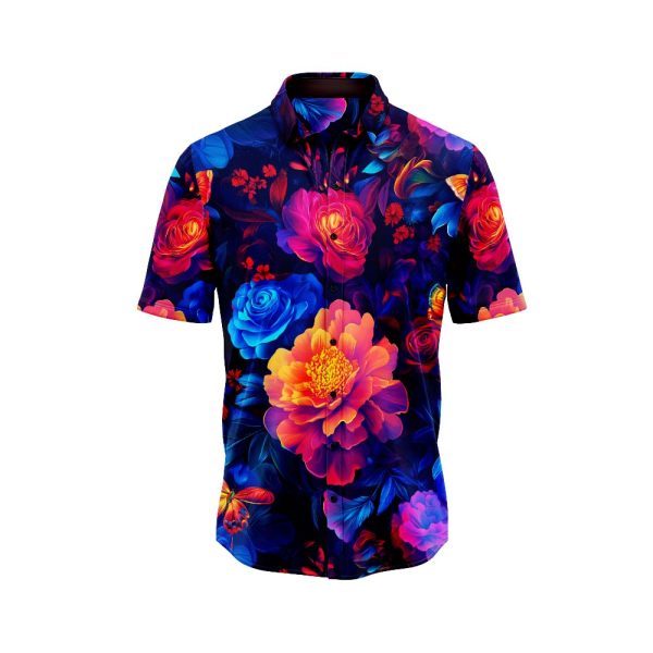 Neon Flowers and Butterflies Hawaiian Shirt 2