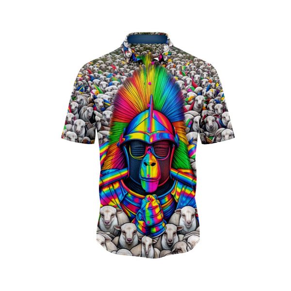 Neon Gorilla Gladiator Among Sheep Hawaiian Shirt