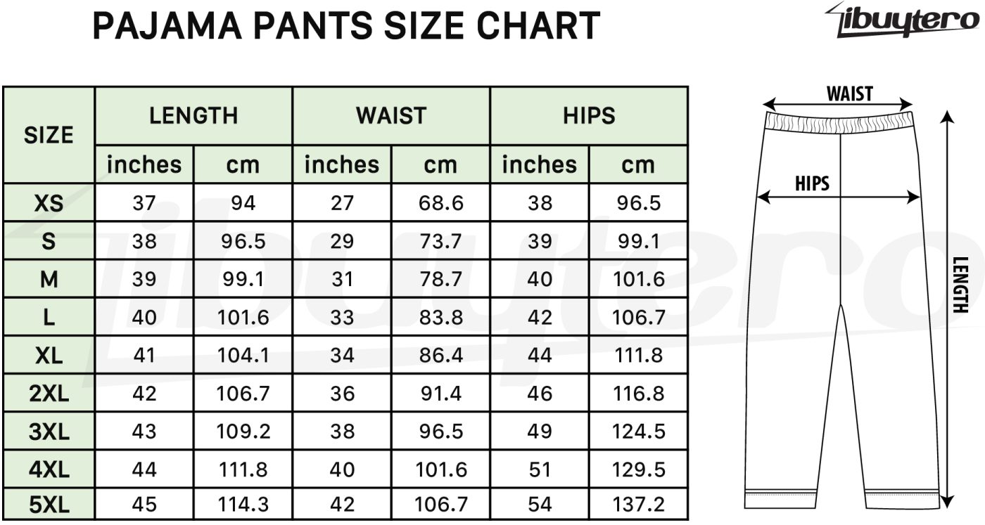 Pajama Pants Size Chart