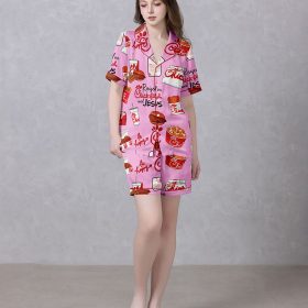 Pink Chick Foodie Satin Silky Pajamas Set IBTPJS-020