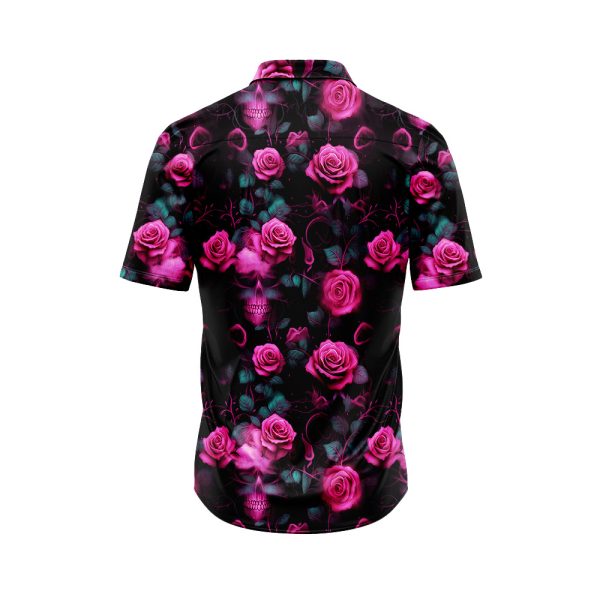 Pink Skull And Roses Hawaiian Shirt