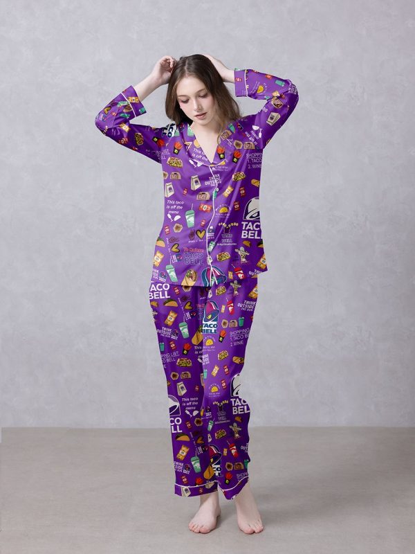 Purple Taco Bell Satin Silky Pajamas Set a