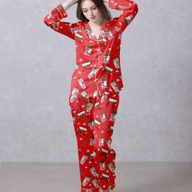 Red Chick Cravings Satin Silky Pajamas Set IBTPJS-029