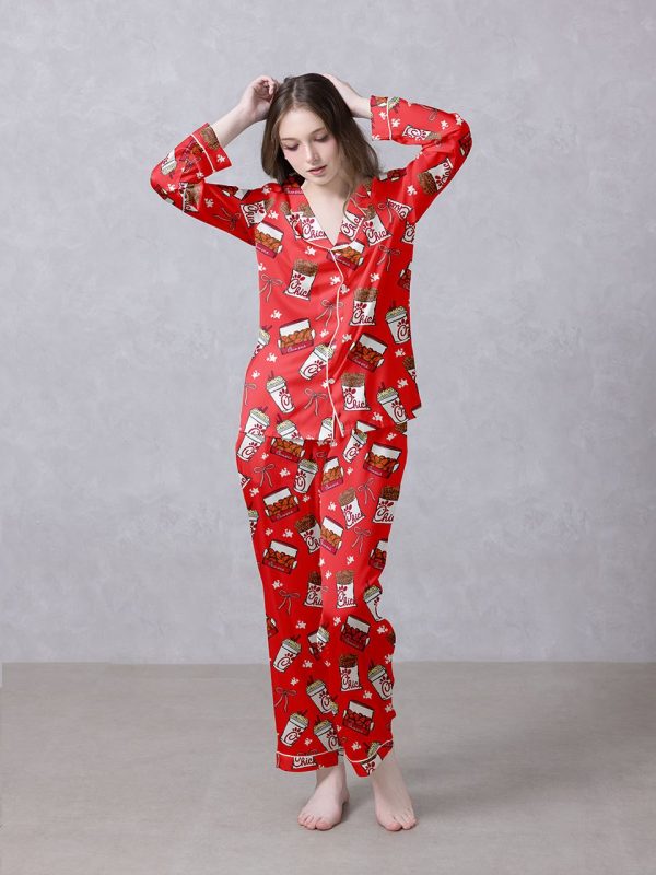 Red Chick Cravings Satin Silky Pajamas Set a