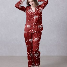 Red Dr Pepper Polka Dot Satin Silky Pajamas Set IBTPJS-012