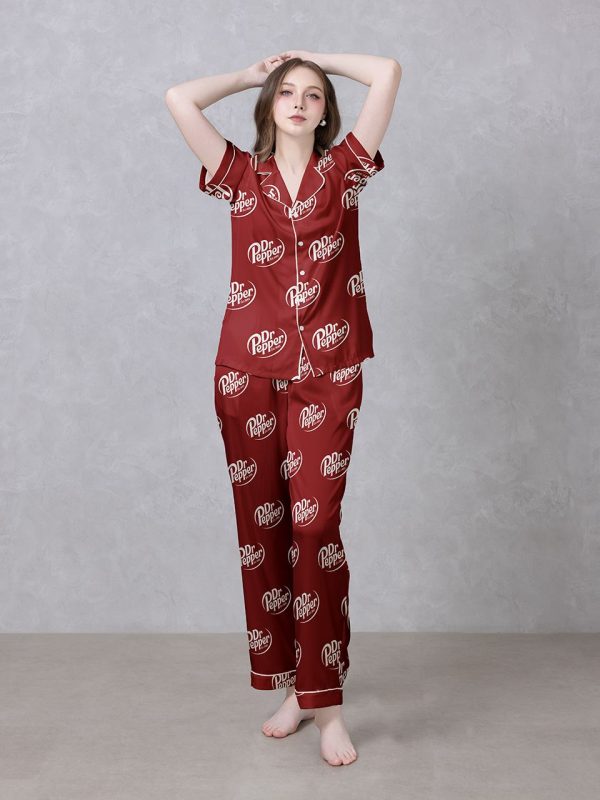 Red Dr Pepper Satin Silky Pajamas Set 1