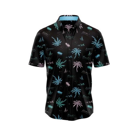 Teroprints Black Palm Tree Hawaiian Shirt