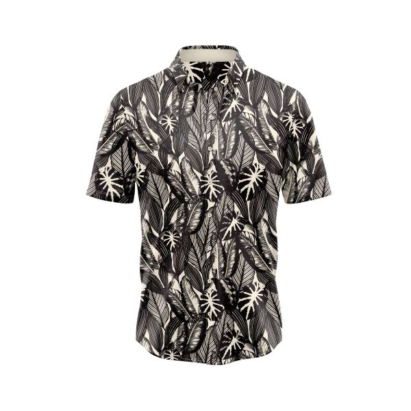 Teroprints Black Tropical Leaf Hawaiian Shirt