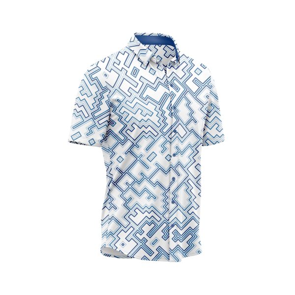 Teroprints Blue Geometric Wave Hawaiian Shirt 2