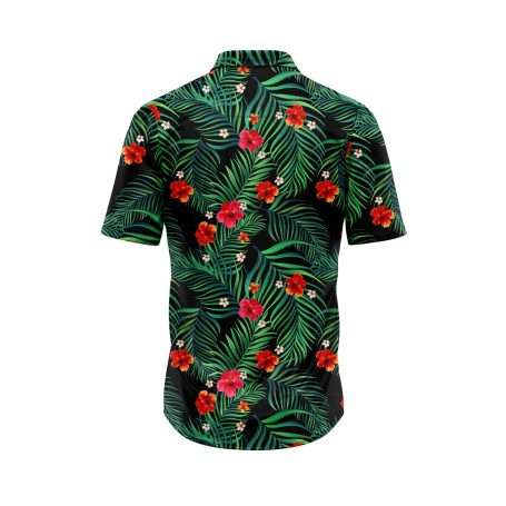 Teroprints Red Hibiscus and Palm Hawaiian Shirt 1