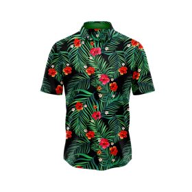 Red Hibiscus and Palm Hawaiian Shirt