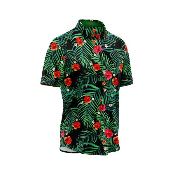 Teroprints Red Hibiscus and Palm Hawaiian Shirt 3