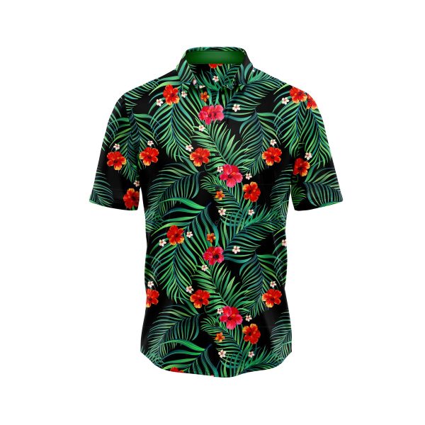 Teroprints Red Hibiscus and Palm Hawaiian Shirt