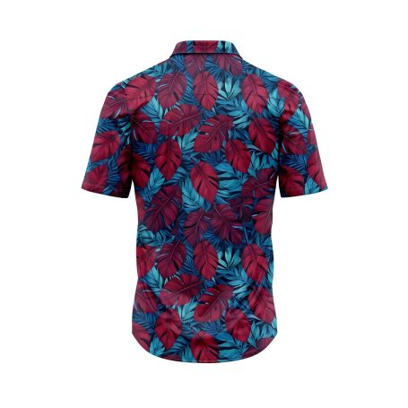 Teroprints TROPICAL BLUE BURGUNDY LEAF HAWAIIAN SHIRT 1