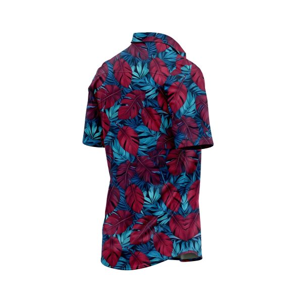 Teroprints TROPICAL BLUE BURGUNDY LEAF HAWAIIAN SHIRT 3