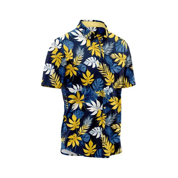 Teroprints TROPICAL BLUE GOLD LEAF HAWAIIAN SHIRT 2