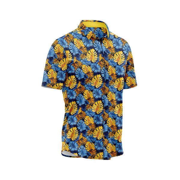 Teroprints Tropical Blue Gold Monstera Hawaiian Shirt 2