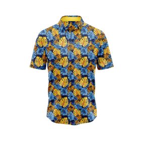 Tropical Blue Gold Monstera Hawaiian Shirt