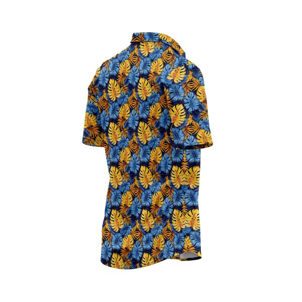 Teroprints Tropical Blue Gold Monstera Hawaiian Shirt 3