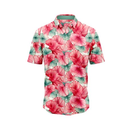 Teroprints VIBRANT PINK AND RED HIBISCUS FLORAL HAWAIIAN SHIRT 0