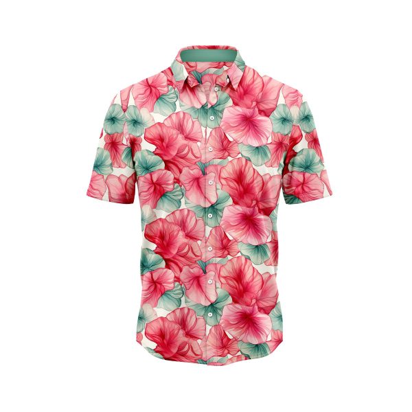 Teroprints VIBRANT PINK AND RED HIBISCUS FLORAL HAWAIIAN SHIRT 0