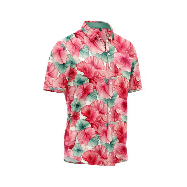 Teroprints VIBRANT PINK AND RED HIBISCUS FLORAL HAWAIIAN SHIRT 2