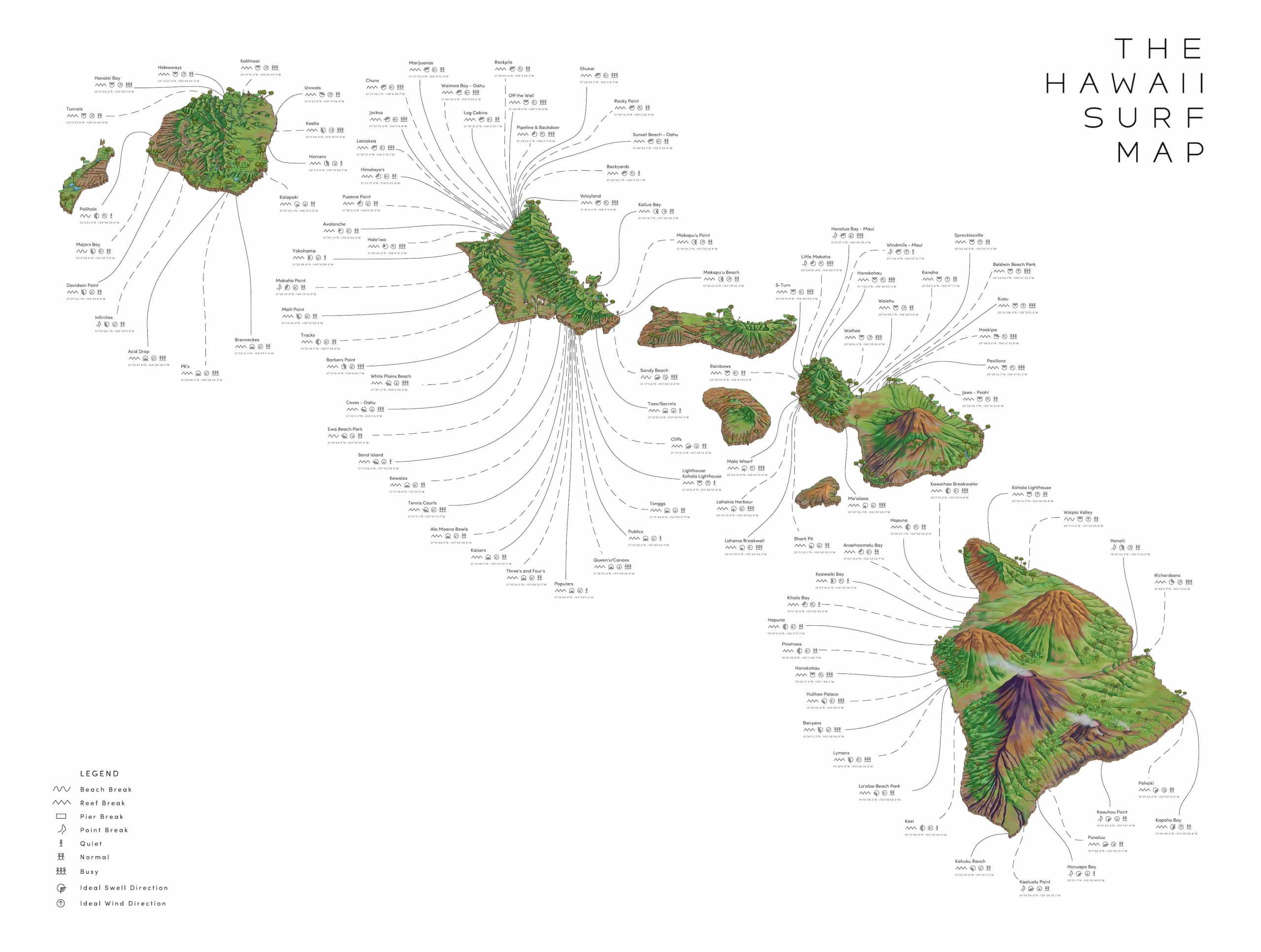 The Hawaii Surf Map 102 Surf Spots with GPS & WindSwell Info – Malin & Mizen