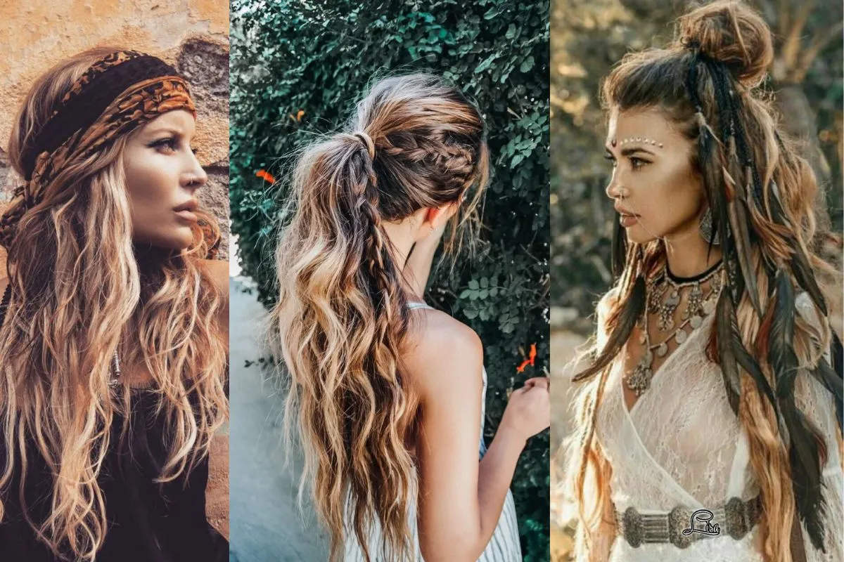 The characteristic tousled curly hair is prominent in hippie style