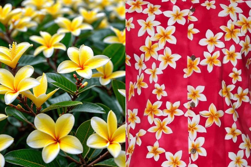 The plumeria pattern is a popular and enchanting design found on Hawaiian shirts