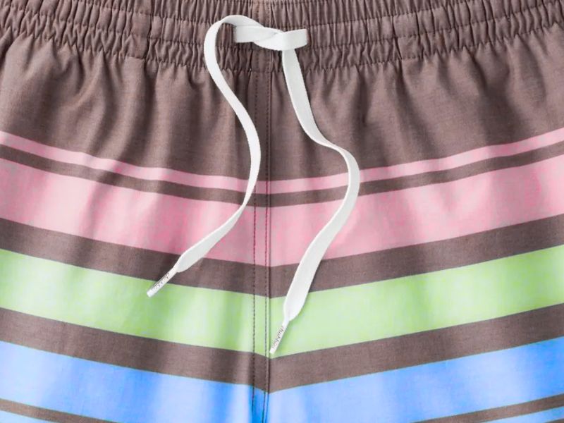 The waistband of swim trunks is usually elastic or features a drawstring