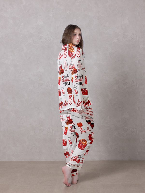 White Chick Foodie Satin Silky Pajamas Set 3