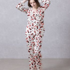 White Coke Vibes Satin Silky Pajamas Set IBTPJS-023